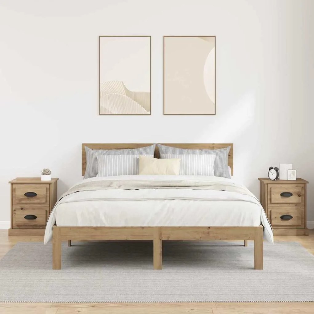 vidaXL Κομοδίνο με συρτάρι 2 pcs artisan δρυς 39 x 39 x 47.5 εκ