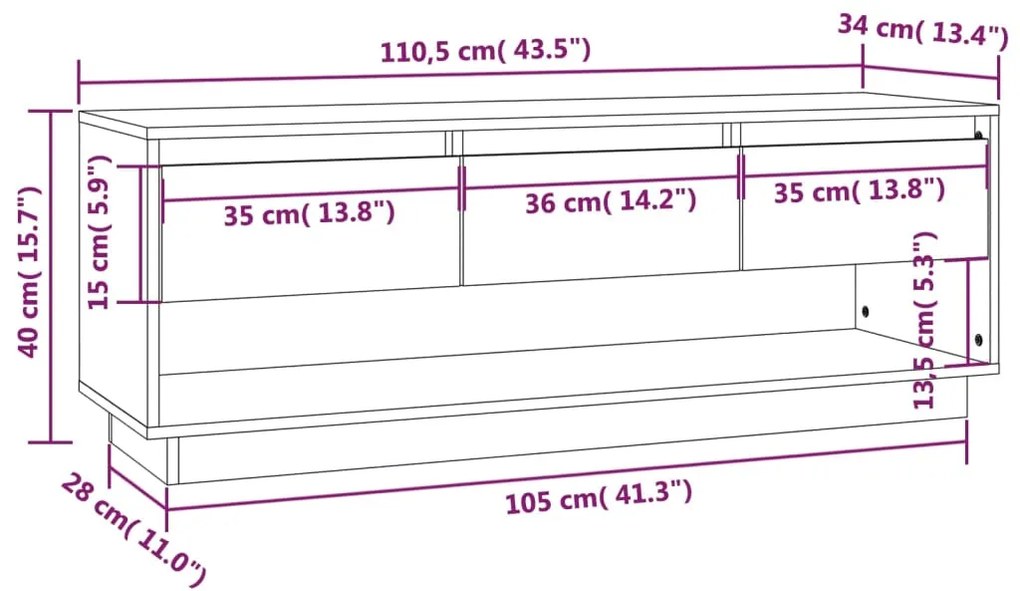 ΈΠΙΠΛΟ ΤΗΛΕΟΡΑΣΗΣ ΓΚΡΙ 110,5X34X40 ΕΚ. ΑΠΟ ΜΑΣΙΦ ΞΥΛΟ ΠΕΥΚΟΥ 813846