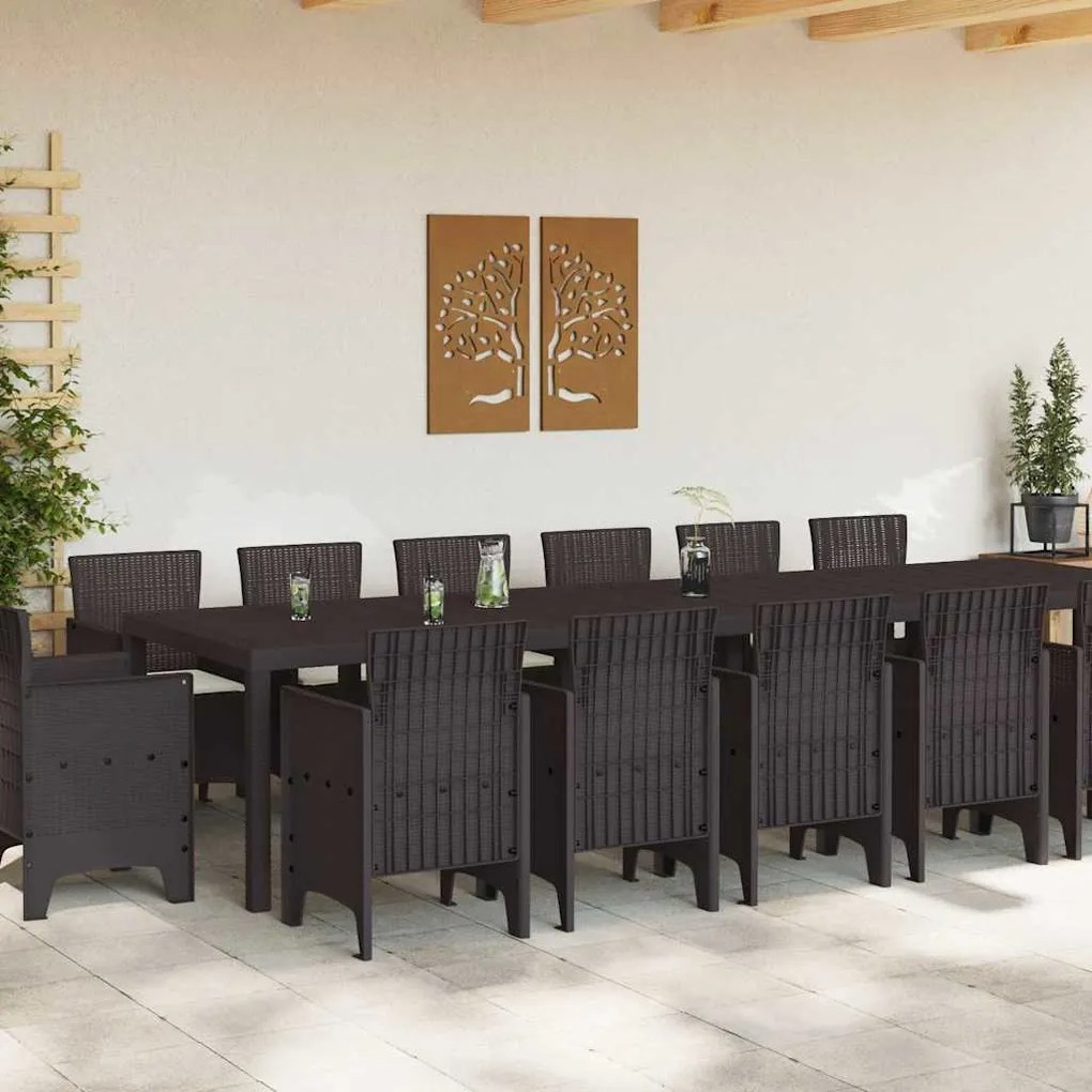 vidaXL Σέτ φαγητού για κήπο 15 pcs Καφέ Rattan Polt