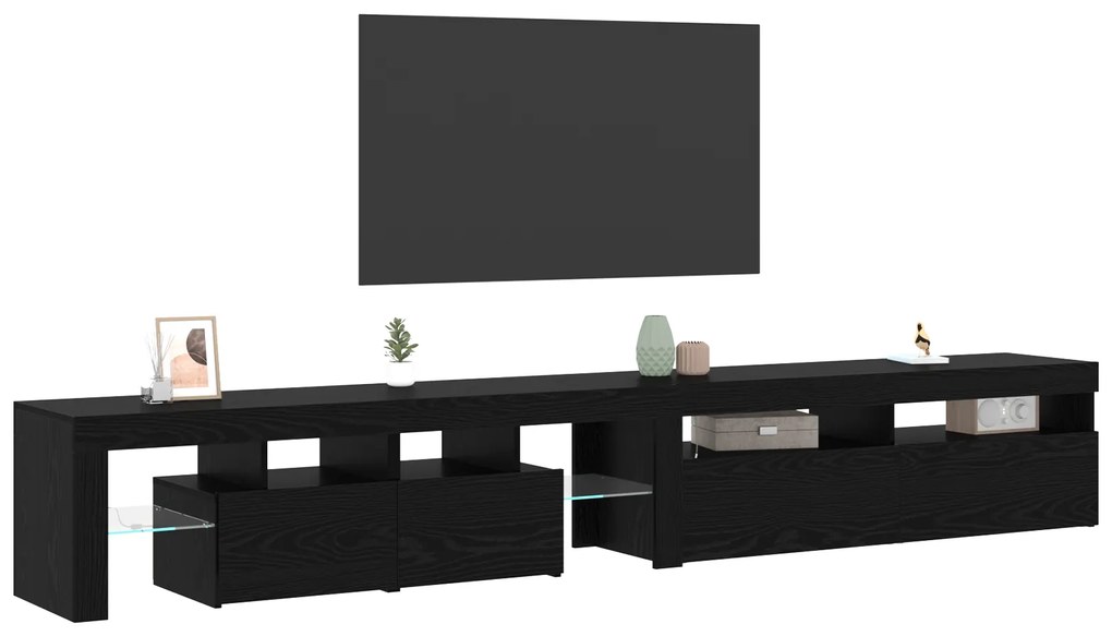 vidaXL Ντουλάπες Τηλεοράσεων 2 τεμάχια με Φώτα LED Μαύρη Δρυός Επεξεργασμένου Ξύλου