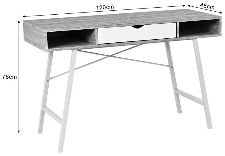 Γραφείο Yamin σε Oak με Λευκό Μεταλλικό Πόδι 120x48x76 εκ. 120x48x76 εκ.