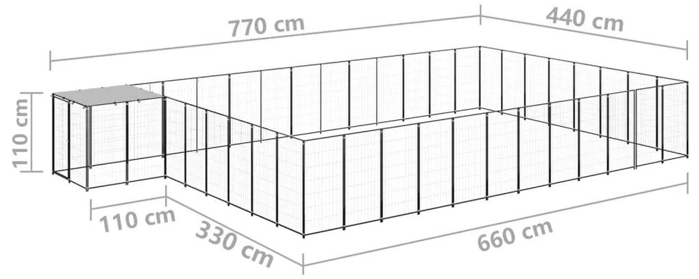 vidaXL Σπιτάκι Σκύλου Μαύρο 30,25 μ² Ατσάλινο