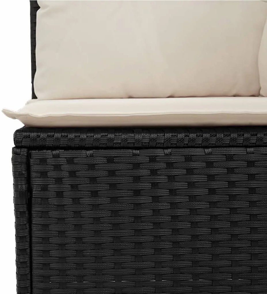 vidaXL Καναπές Κήπου Χωρίς Μπράτσα Μαύρος Συνθετικό Ρατάν με Μαξιλάρια