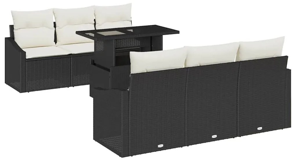 vidaXL Σετ Καναπέ Κήπου 7 pcs Μαύρο και κρεμ 100 x 55 x 73 εκ