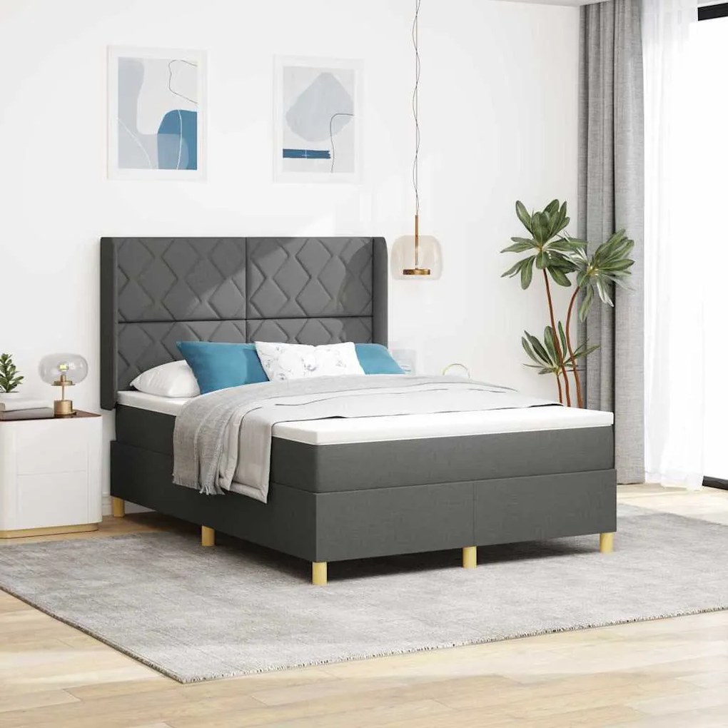 vidaXL Κρεβάτι με ελατήρια με στρώμα Γκρι 140 x 200 cm ύφασμα