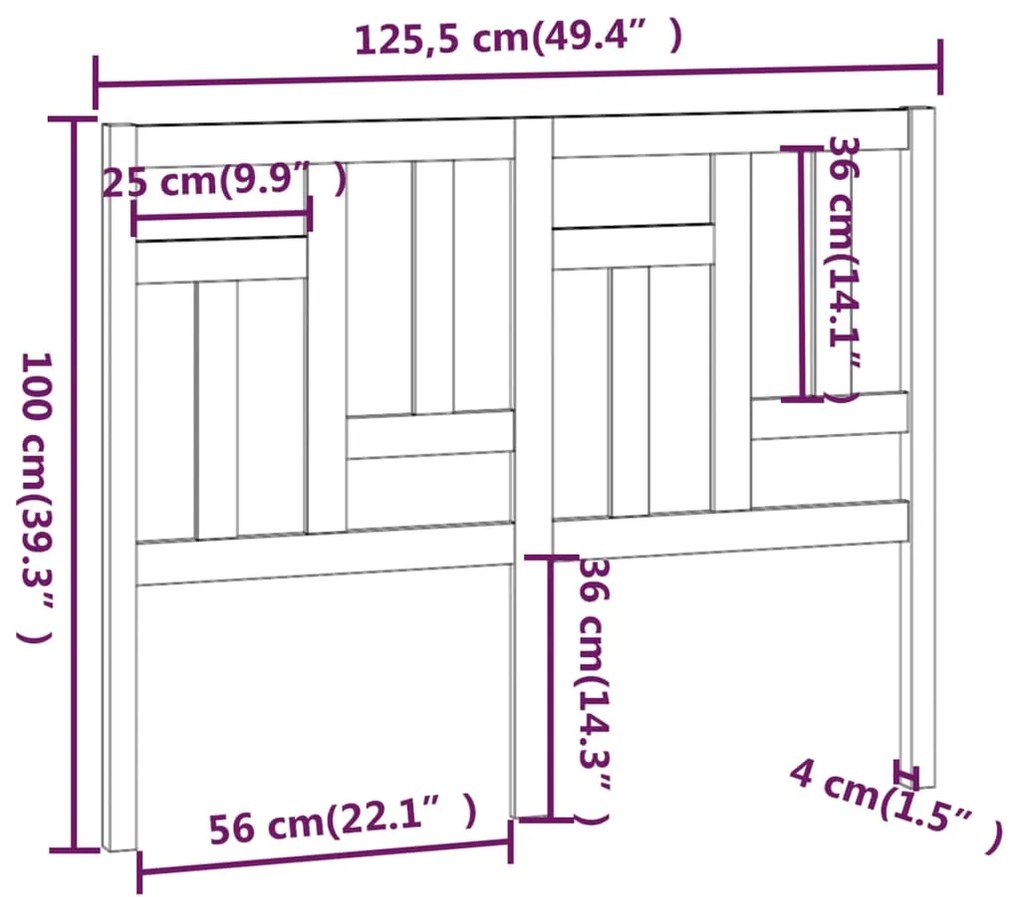 vidaXL Κεφαλάρι Κρεβατιού Γκρι 125,5 x 4 x 100 εκ. Μασίφ Ξύλο Πεύκου