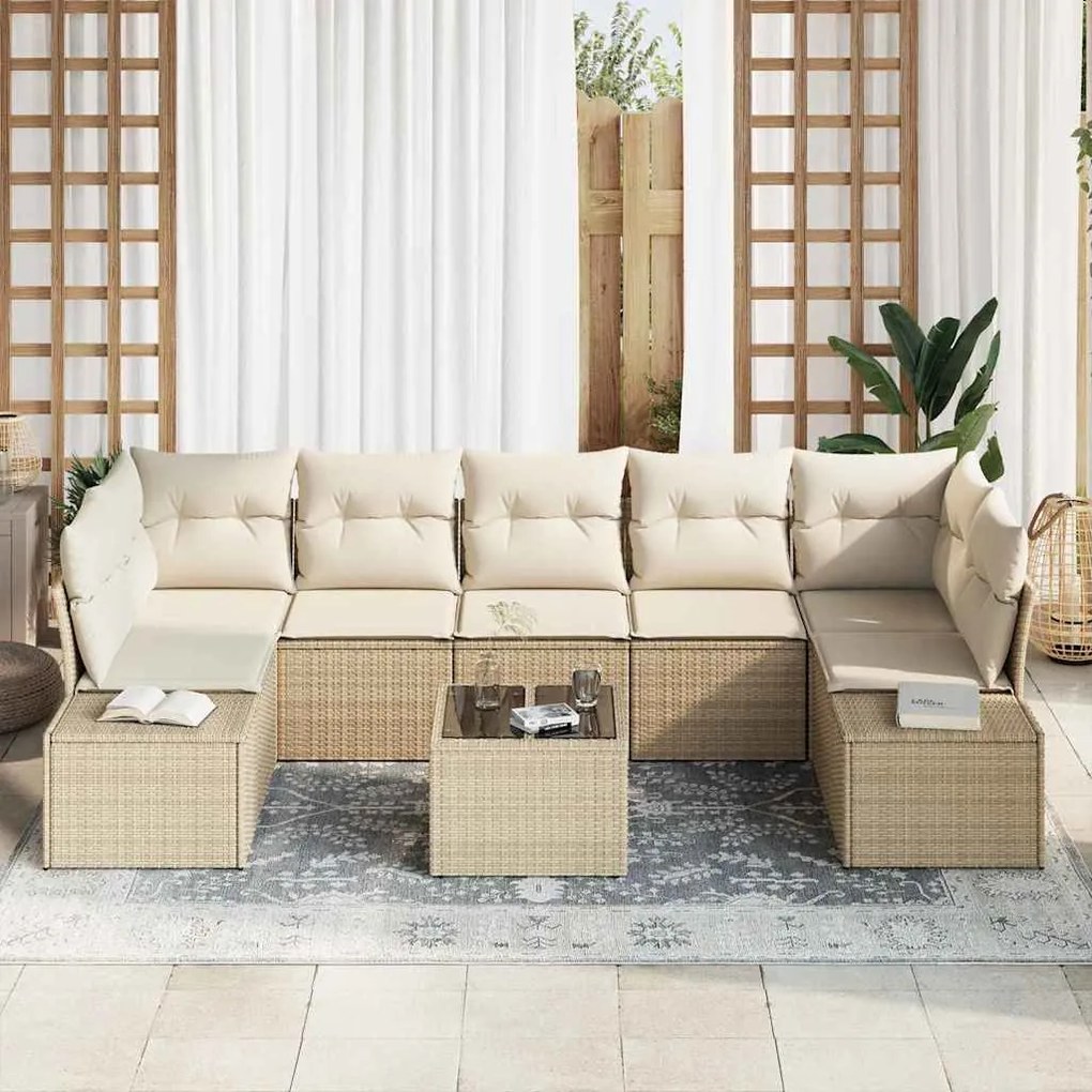 vidaXL Σετ Καναπέ Κήπου 8 pcs Μπεζ Πολυ ράταν