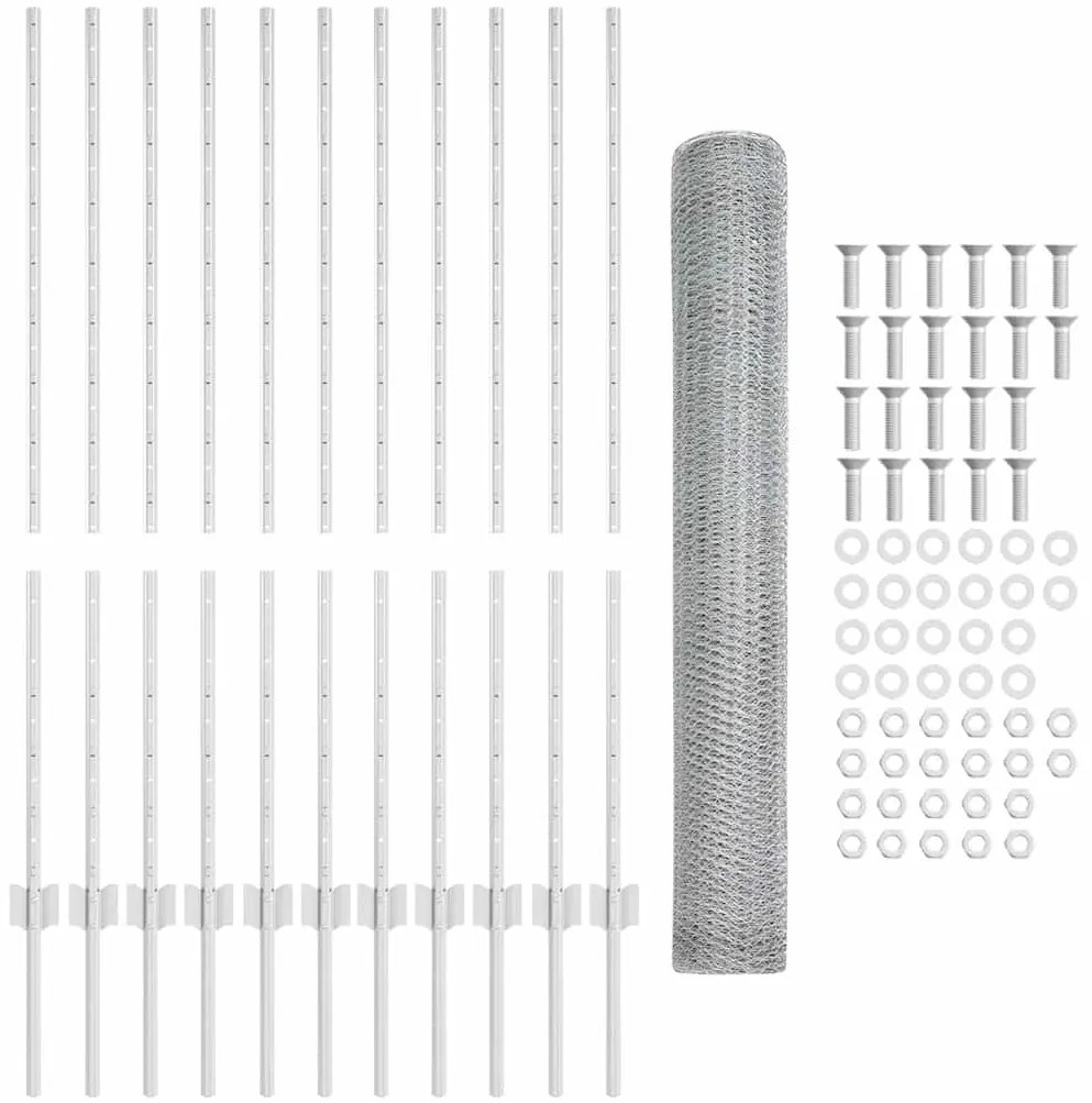 vidaXL Φράχτης με Στήλες. Ασημί 1.2 x 25 m Ατσάλι
