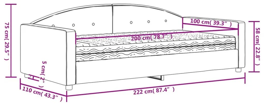 Καναπέ Κρεβάτι με Στρώμα Σκούρο Γκρι 100x200εκ. Βελούδινος - Γκρι