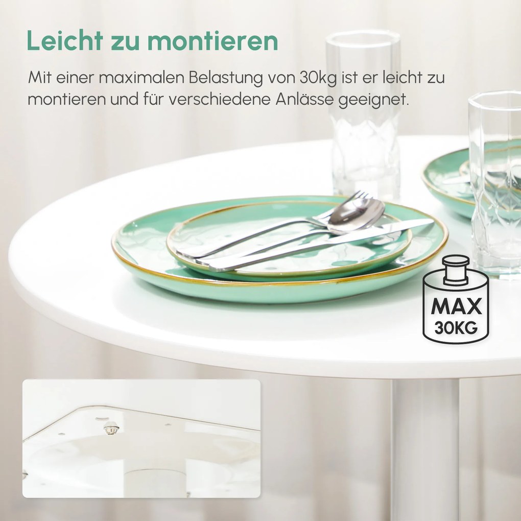 HOMCOM Τραπέζι τραπεζαρίας για 2 άτομα, στρογγυλή επιφάνεια, ατσάλινο πόδι, λευκό, 70 x 70 x 75 cm