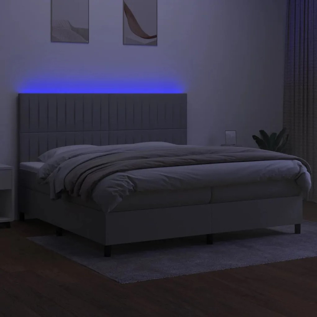 vidaXL Κρεβάτι Boxspring με Στρώμα &amp; LED Αν.Γκρι 200x200εκ. Υφασμάτινο