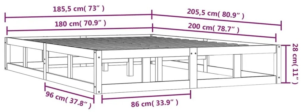 Πλαίσιο Κρεβατιού Μαύρο 180 x 200 εκ Ξύλο Πεύκου Super King - Μαύρο