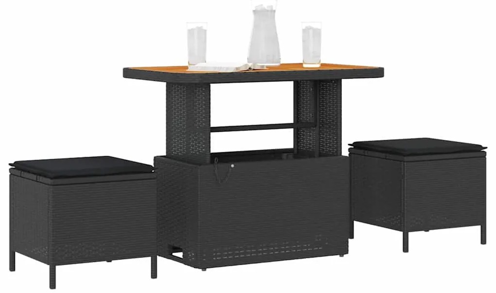 vidaXL Σέτ φαγητού για κήπο Μαύρο συνθετικό ρατάν