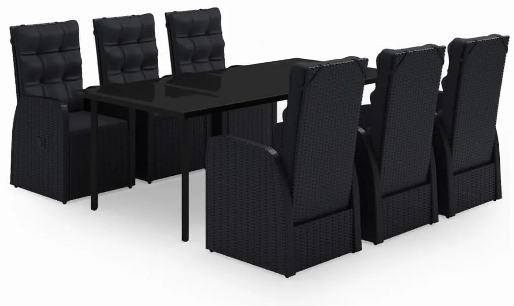 vidaXL Σετ Τραπεζαρίας Κήπου 7 Τεμαχίων Μαύρο με Μαξιλάρια