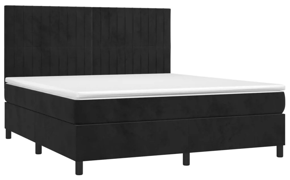 vidaXL Κρεβάτι Boxspring με Στρώμα &amp; LED Μαύρο 180x200 εκ. Βελούδινο