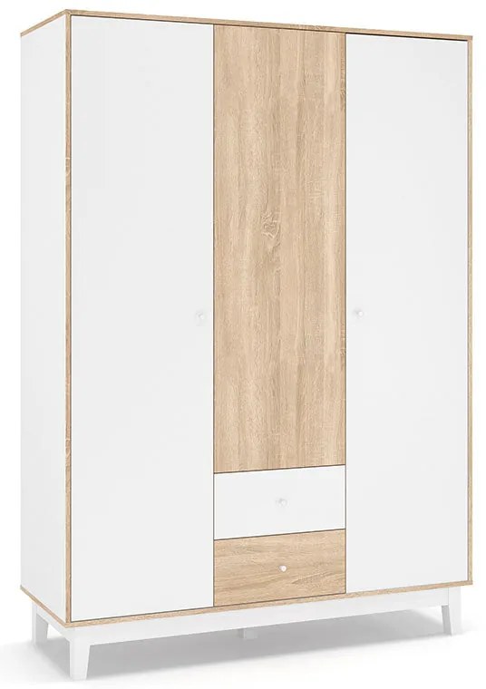 Ντουλάπα Awell pakoworld τρίφυλλη sonoma-λευκό 153.5x54.5x216εκ