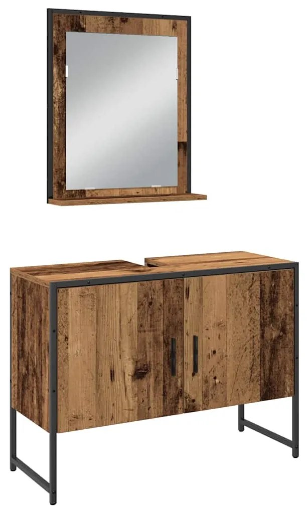 vidaXL Σετ Επίπλων Μπάνιου με ράφι 3 pcs Καφέ Επεξεργασμένο ξύλο