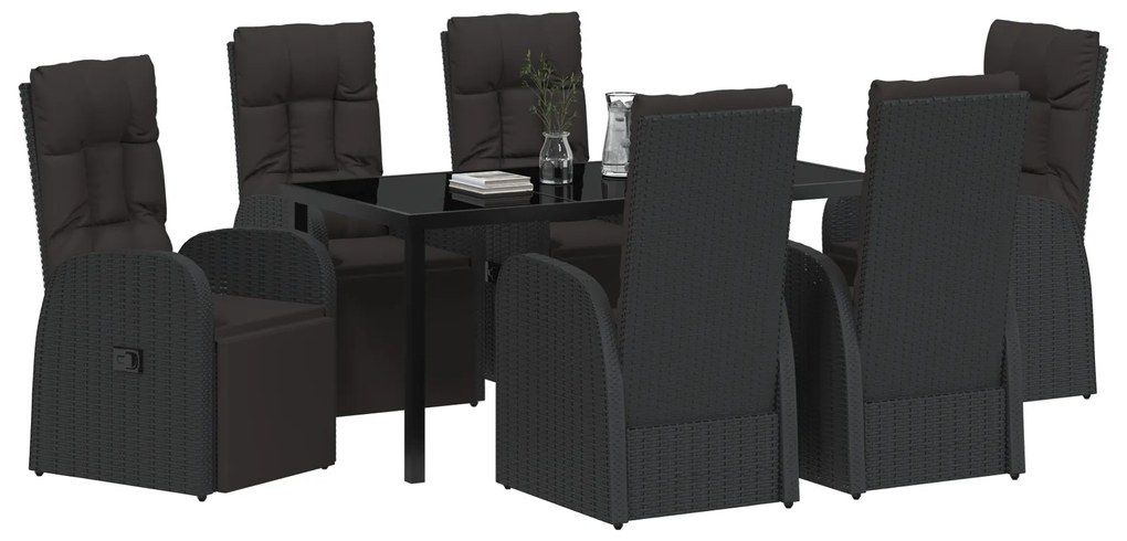 vidaXL Ανακλινόμενες Καρέκλες Κήπου 7 pcs Μαύρο 160 x 80 x 73 εκ