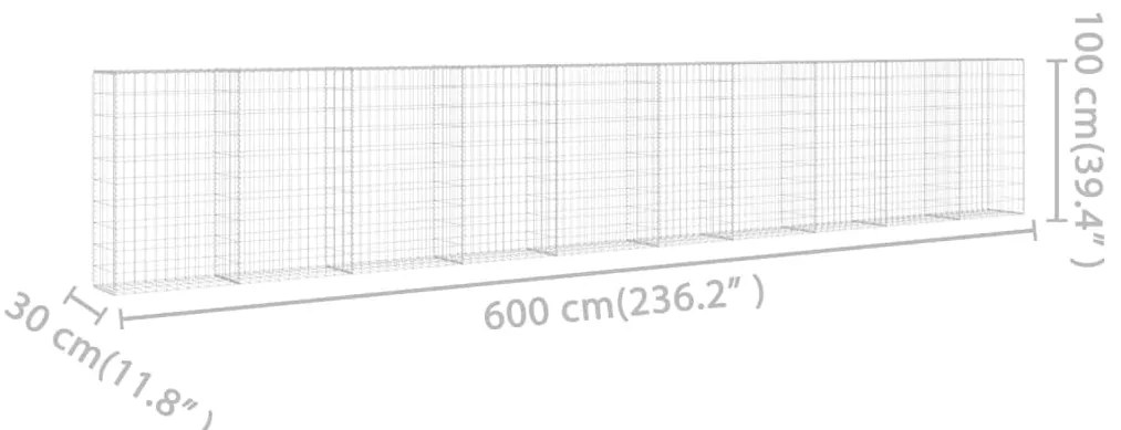 Συρματοκιβώτιο Τοίχος 600x30x100 εκ. Γαλβαν.Χάλυβας + Καλύμματα - Ασήμι