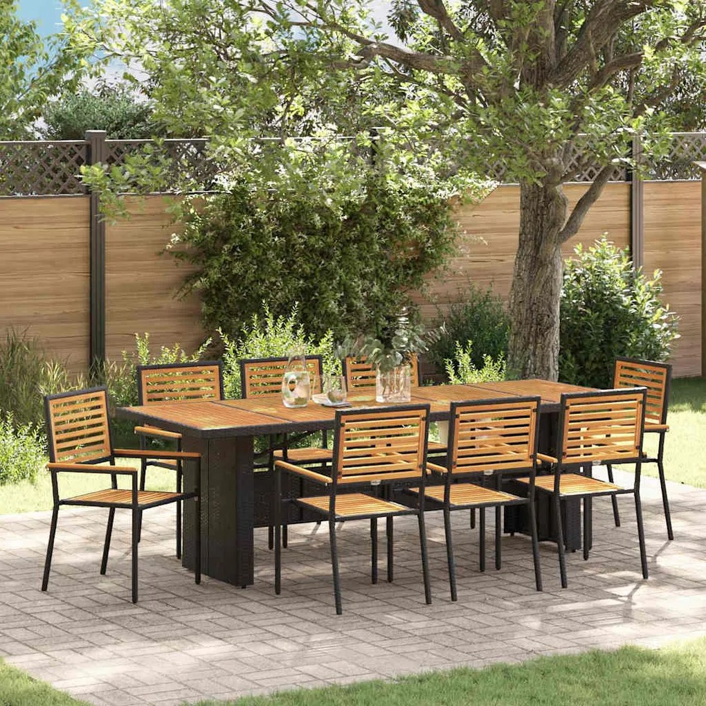 vidaXL Σέτ φαγητού για κήπο 9 pcs Μαύρο 240 x 90 x 75 cm