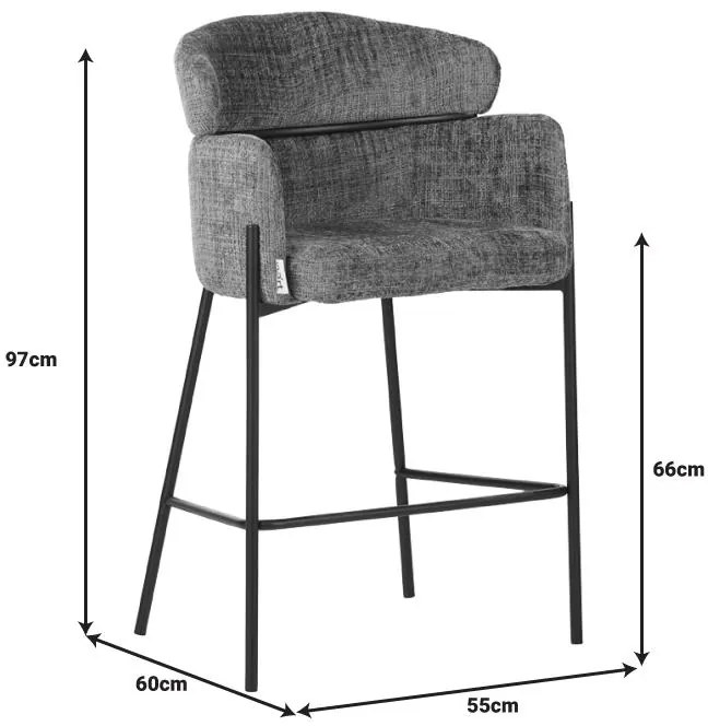 Σκαμπό μπαρ Tolerse Inart μπεζ ύφασμα-πόδι μαύρο μέταλλο 2αδα 55x60x97 εκ.