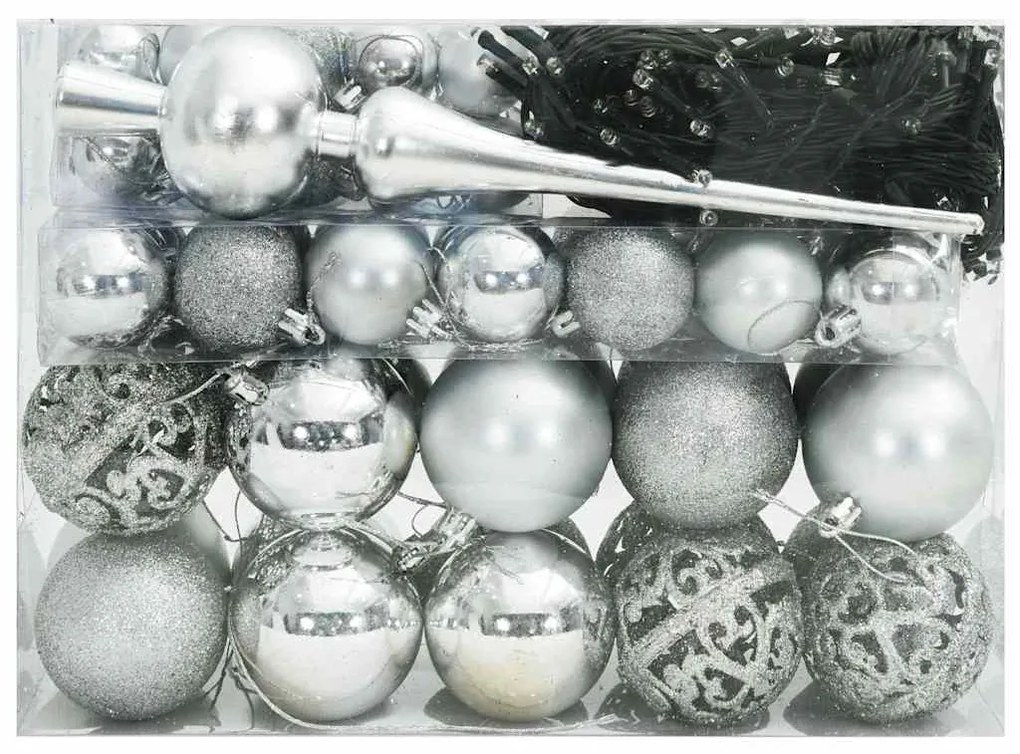 vidaXL Σετ Χριστουγεννιάτικων Στρογγυλών Μπαλίτσων 61 pcs Ασημί