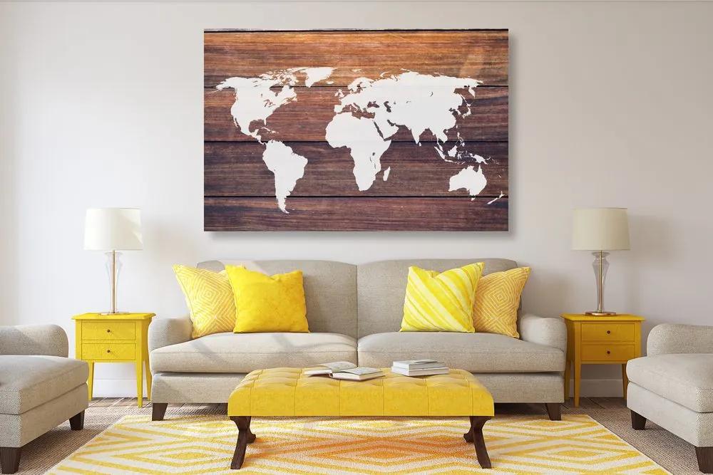Εικόνα παγκόσμιου χάρτη με ξύλινο φόντο - 60x40