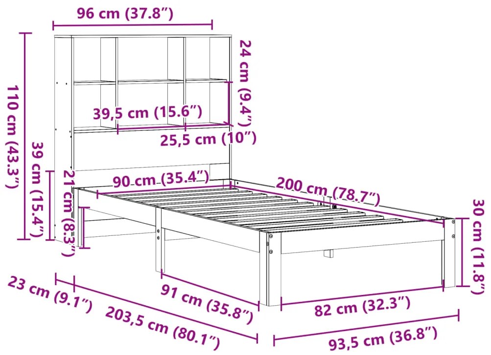 ΚΡΕΒΑΤΙ ΒΙΒΛΙΟΘΗΚΗ ΧΩΡΙΣ ΣΤΡΩΜΑ 90X200 ΕΚ. ΜΑΣΙΦ ΞΥΛΟ ΠΕΥΚΟΥ 3322577