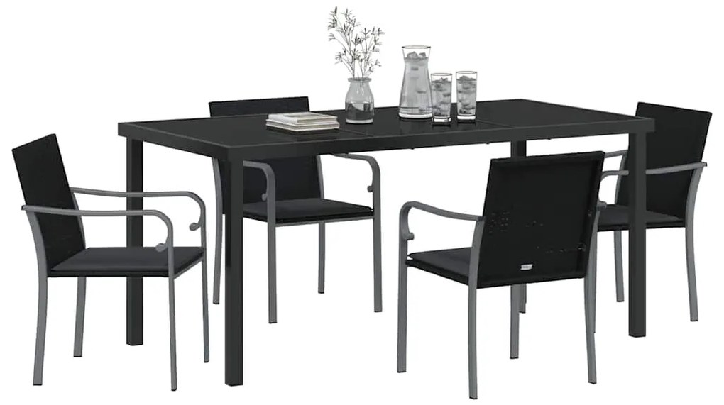 vidaXL Σέτ φαγητού για κήπο 5 pcs Μαύρο Πολυ ράταν