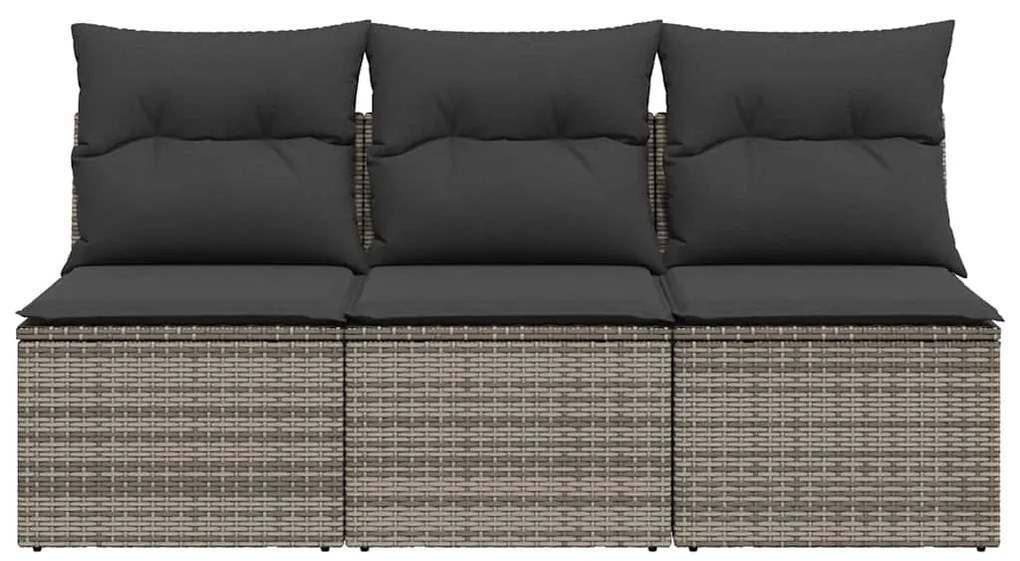 vidaXL Καναπές Κήπου Τριθέσιος Γκρι από Συνθετικό Ρατάν με Μαξιλάρια