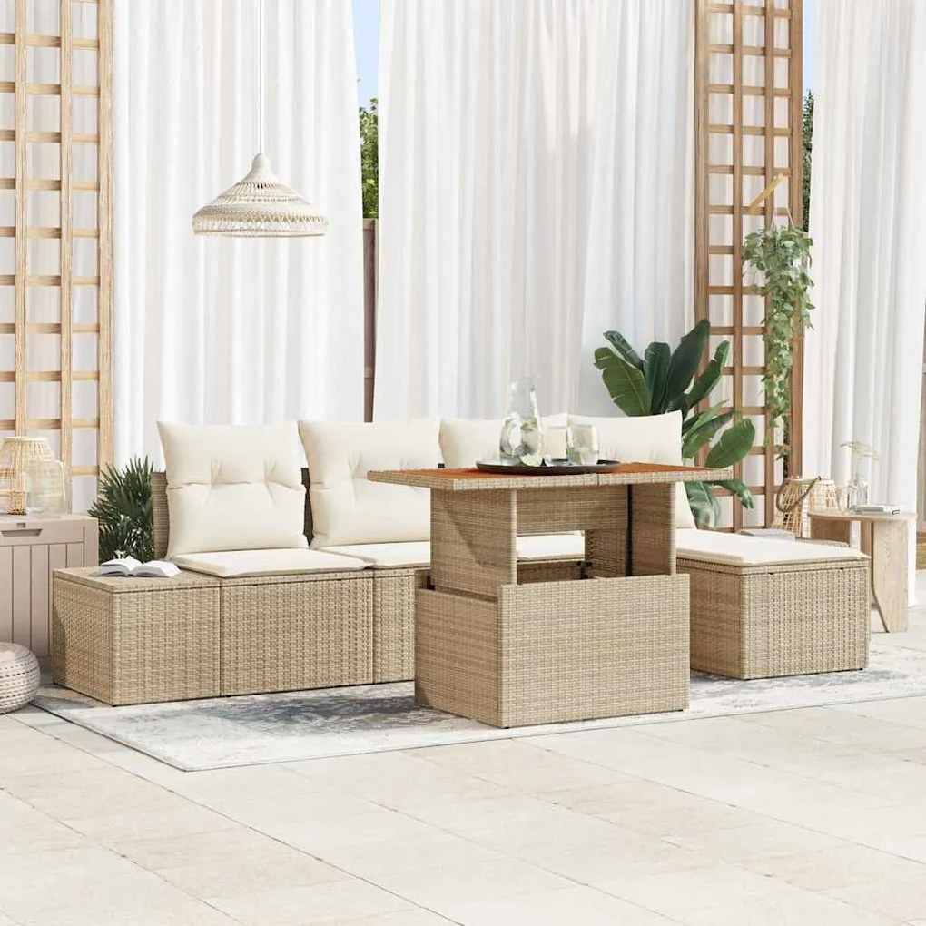 vidaXL Σέτ φαγητού για κήπο με μαξιλάρι 6 pcs Μπεζ, Κρέμα