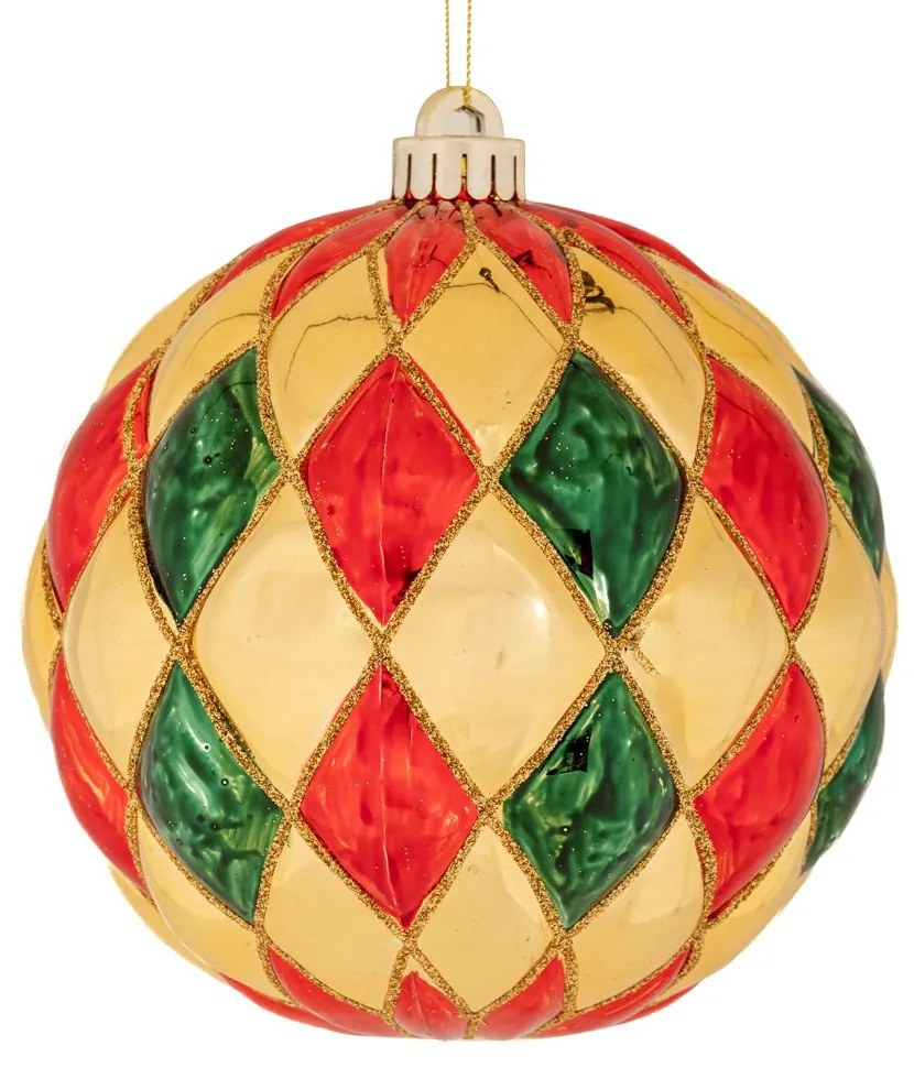 Χριστουγεννιάτικη Μπάλα Πλαστική Γυαλιστερή Με Σχέδια Κόκκινη-Πράσινη 15εκ. iliadis 90975