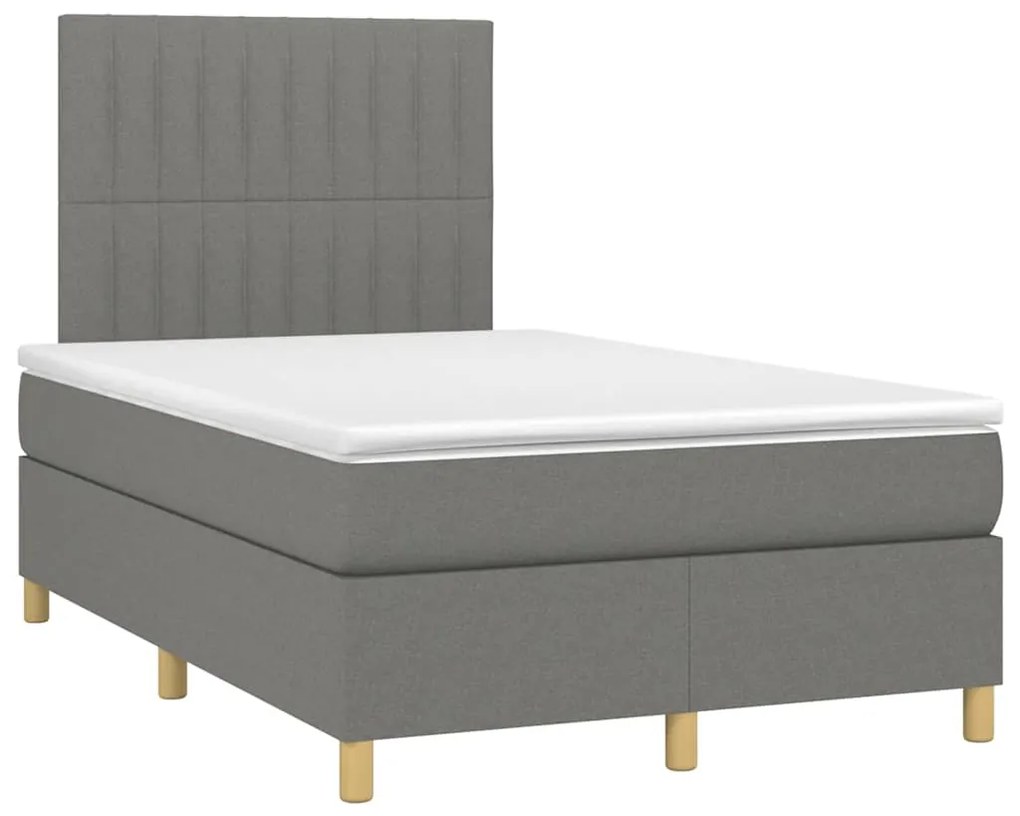 vidaXL Κρεβάτι Boxspring με Στρώμα & LED Σκ.Γκρι 120x190εκ. Υφασμάτινο