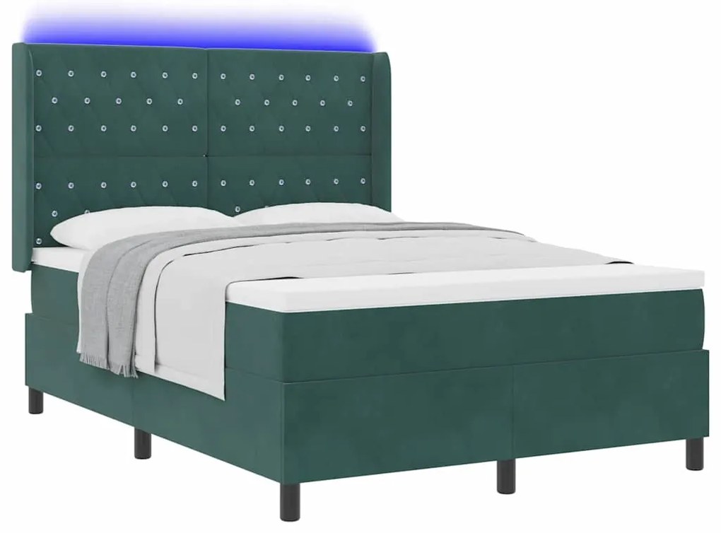 vidaXL Κρεβάτι Box Spring LED με Στρώμα Πράσινο 160 x 200 cm Βελούδο