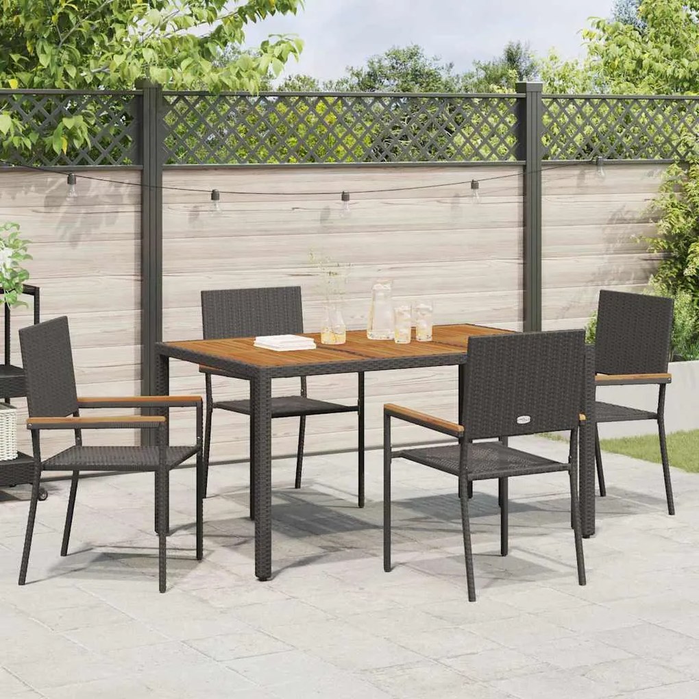 vidaXL Σέτ φαγητού για κήπο 5 pcs Μαύρος, Ξύλο 150 x 90 x 75 cm