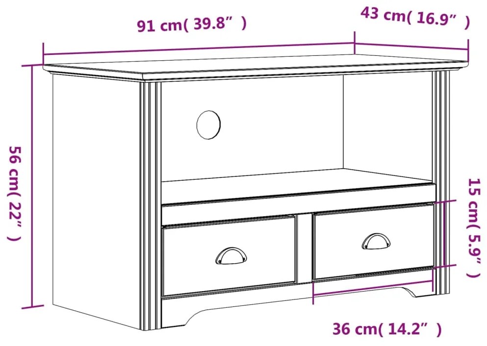 Έπιπλο Τηλεόρασης BODO 2 Συρτάρια Γκρι 91,5x44,5x56 εκ. Πεύκο - Γκρι