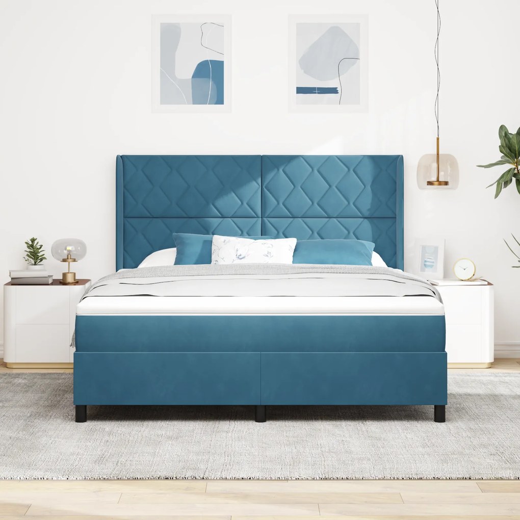 vidaXL Κρεβάτι με Στρώμα & LED Σκούρο Μπλε 180x200 εκ Βελούδο