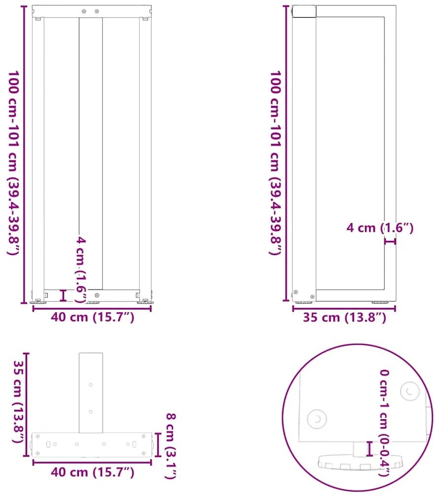 Πόδια τραπεζιού μπαρ σε σχήμα T 2 τεμ. Λευκό 40x35x(100-101)εκ. - Λευκό