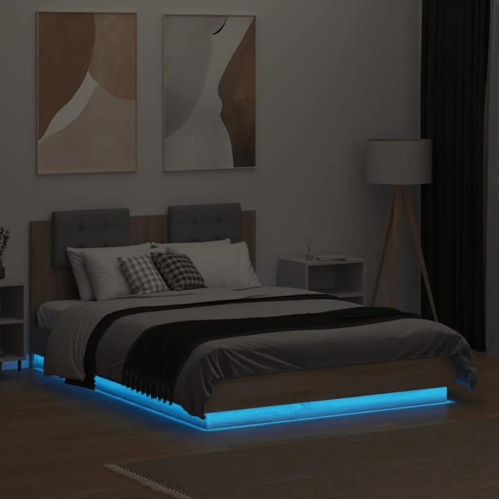 Πλαίσιο Κρεβατιού με Κεφαλάρι/LED Sonoma δρυς 135x190 εκ. - Καφέ