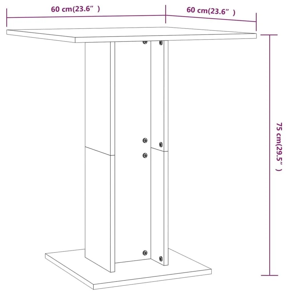 Τραπέζι Bistro Καπνιστή Δρυς 60x60x75 εκ από Επεξεργασμένο Ξύλο - Καφέ