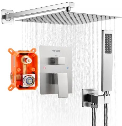 VEVOR Shower Faucet Set 12&quot; Square Rain Shower Head and Hand Set Brushed Nickel