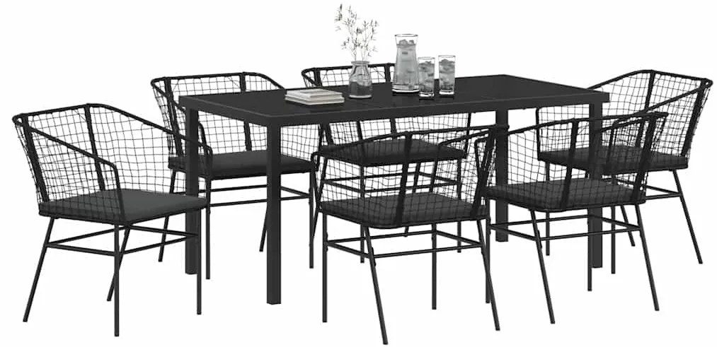 vidaXL Σέτ φαγητού για κήπο 7 pcs Μαύρο συνθετικό ρατάν