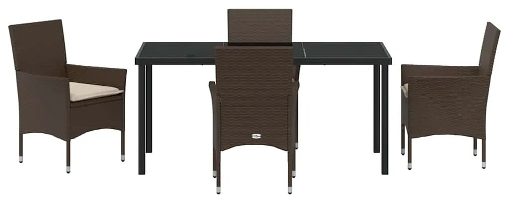 vidaXL Σέτ φαγητού για κήπο με μαξιλάρι 5 pcs Καφέ συνθετικό ρατάν