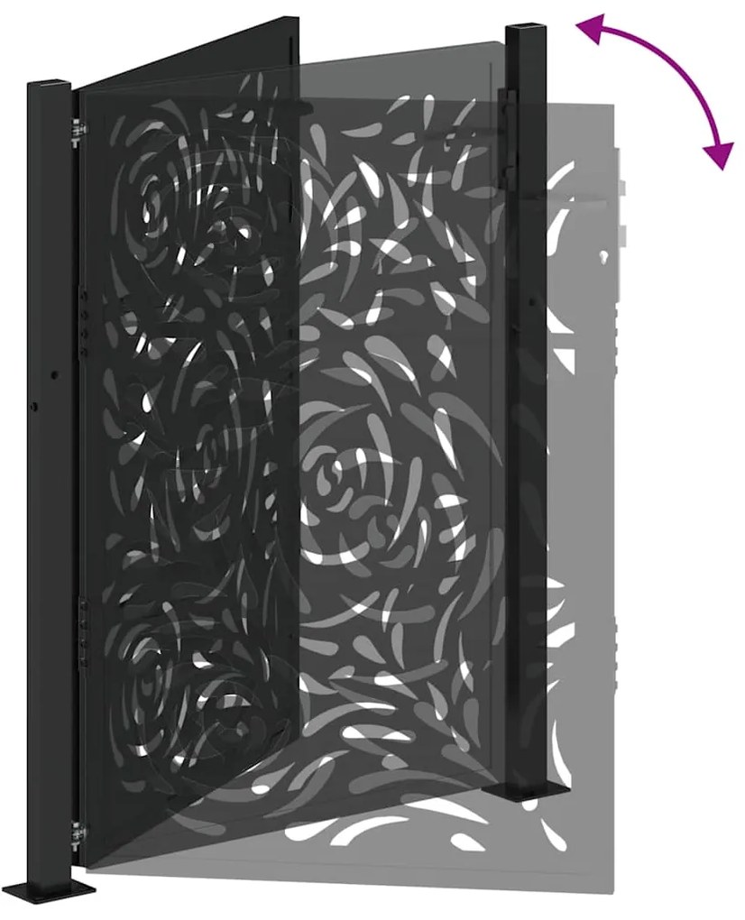 Πύλη κήπου Μαύρη 105x130 cm Ατσάλινη φλόγα σχεδιασμού - Μαύρο
