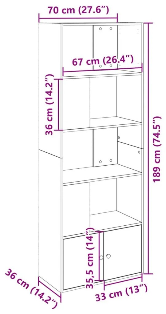 Βιβλιοθήκη Γκρι Σκυροδέματος 70x36x189 εκ. Επεξεργ. Ξύλο - Γκρι