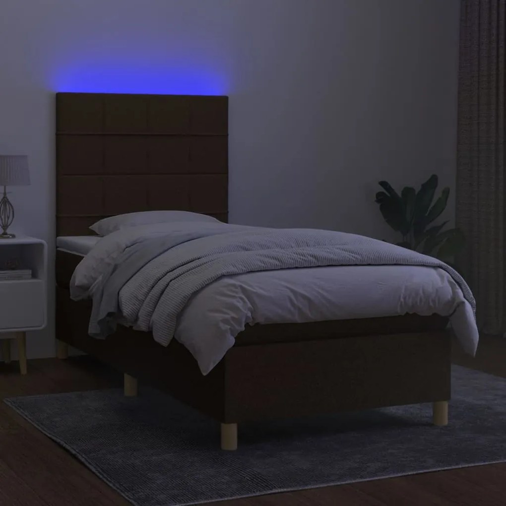 vidaXL Κρεβάτι Boxspring με Στρώμα & LED Σκ.Καφέ 80x200 εκ. Υφασμάτινο