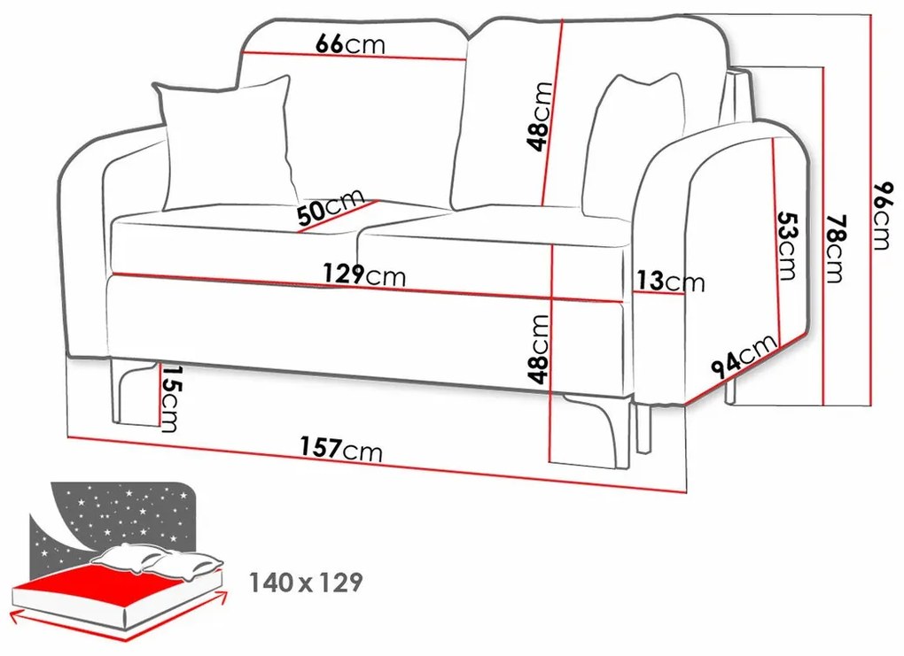Καναπές κρεβάτι Clovis A101, Αριθμός θέσεων: 2, Αποθηκευτικός χώρος, 96x157x94cm, 74 kg, Πόδια: Μέταλλο, Ξύλο: Πεύκο | Epipla1.gr
