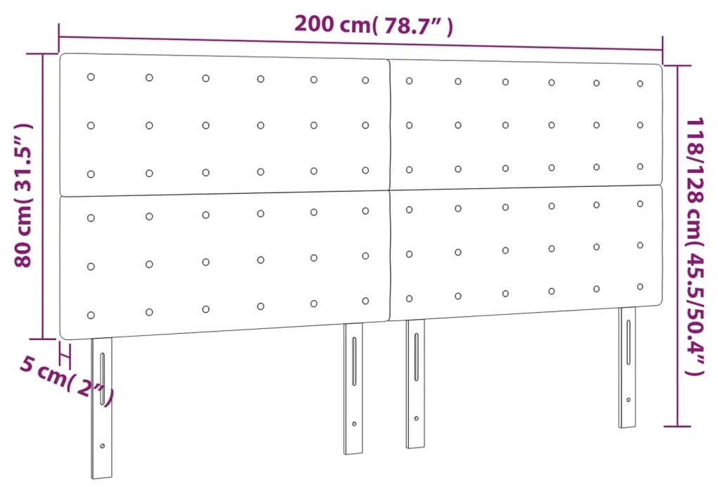 vidaXL Κεφαλάρι Κρεβατιού LED Σκούρο Μπλε 200x5x118/128 εκ. Βελούδινο