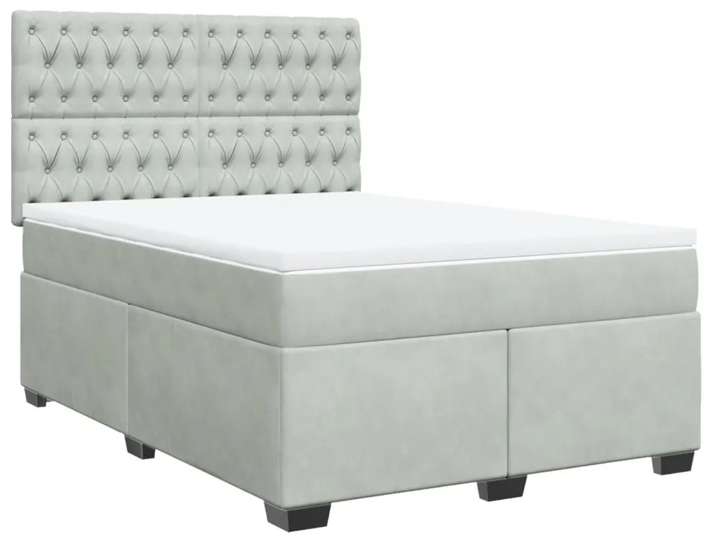 vidaXL Κρεβάτι Boxspring με Στρώμα Ανοιχτό Γκρι 140x200 εκ. Βελούδινο