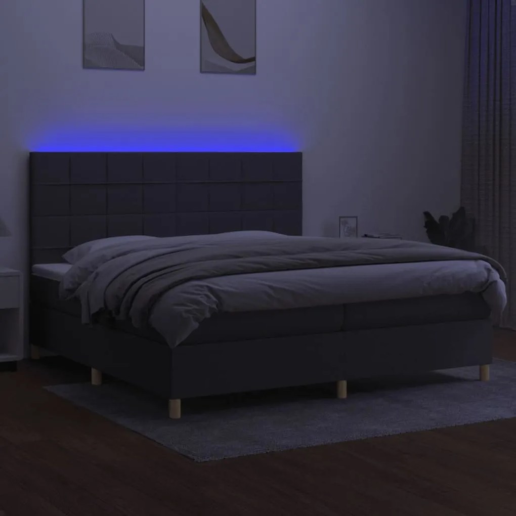 vidaXL Κρεβάτι Boxspring με Στρώμα & LED Σκ.Γκρι 200x200εκ. Υφασμάτινο